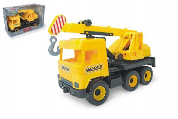 Wader Auto middle Truck jeřáb plast 40cm žlutý v krabici Teddies