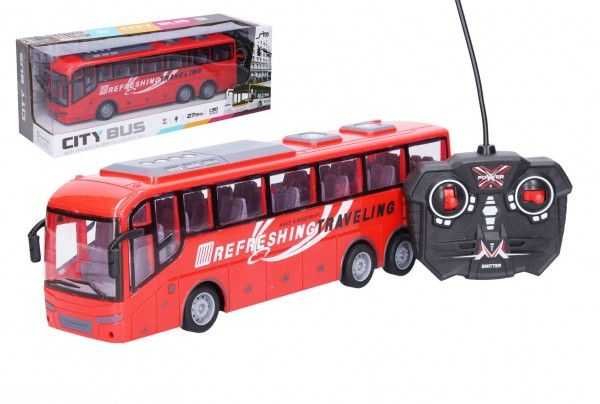 Autobus RC na dálkové ovládání plast 27MHz 32cm na dob. baterie se světlem v krabici 40x15x13cm Teddies