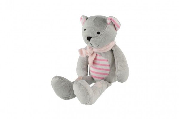 Medvěd/Medvídek sedící se šálou plyš 19cm šedivo-růžový v sáčku 0+ Teddies